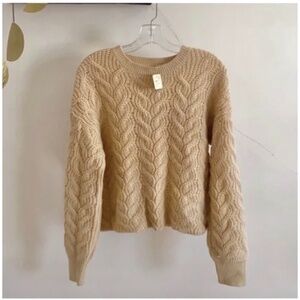 🪞 NWT scoop neck front cable knit long sleeve cozy sweater in peachy nude